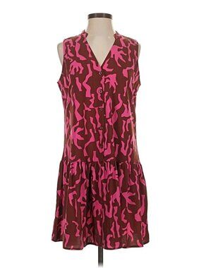NWT Nine West Women's Button Front Ruffle Hem Pink Patterned Dress | Size Large